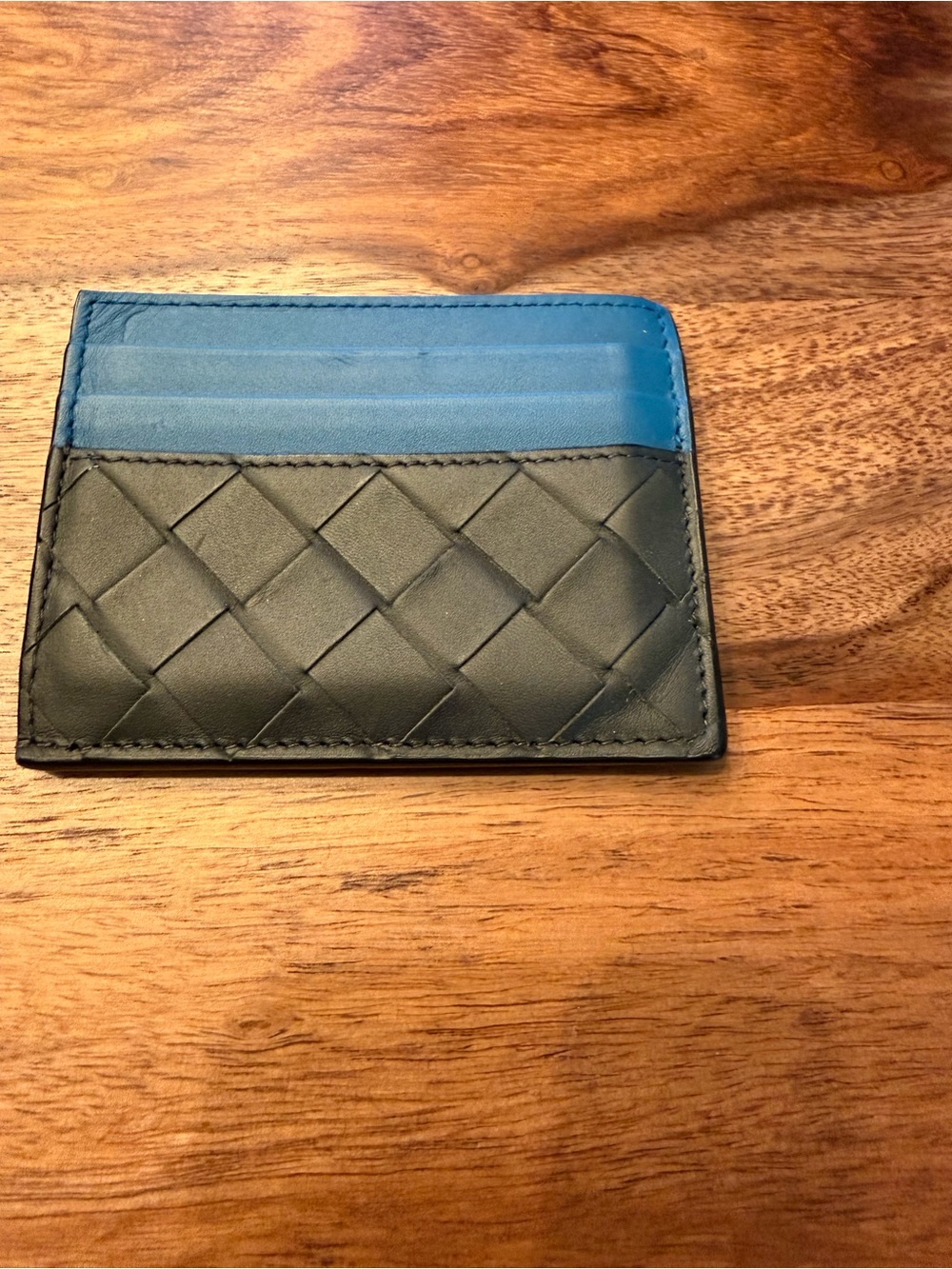 Bottega Veneta Blue and Black Intrecciato Card Case